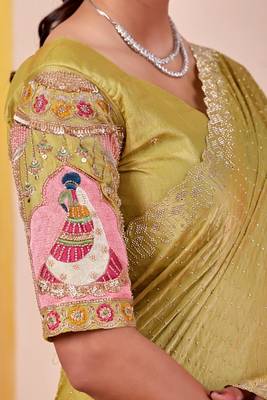 Light green glory satin two-tone embroidered saree 2