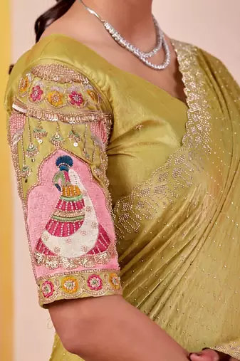 Light green glory satin two-tone embroidered saree