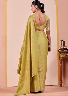 Light green glory satin two-tone embroidered saree 3