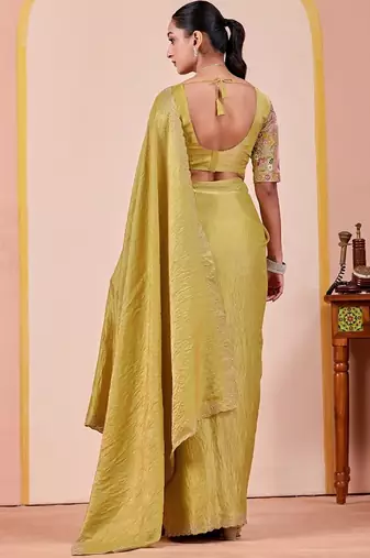 Light green glory satin two-tone embroidered saree
