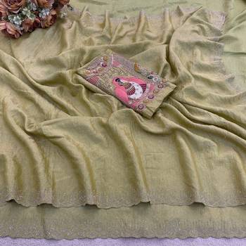 Light green glory satin two-tone embroidered saree 5