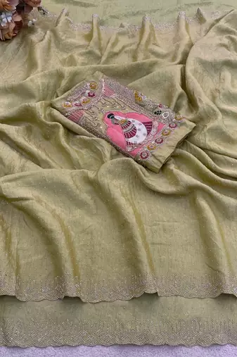 Light green glory satin two-tone embroidered saree