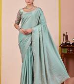 Sky blue glory satin two-tone embroidered saree