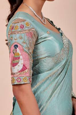 Sky blue glory satin two-tone embroidered saree 2