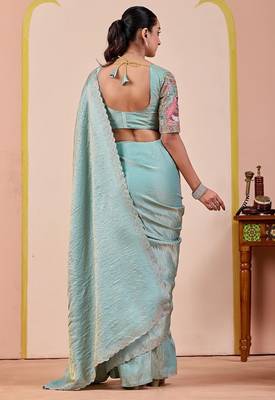 Sky blue glory satin two-tone embroidered saree 3