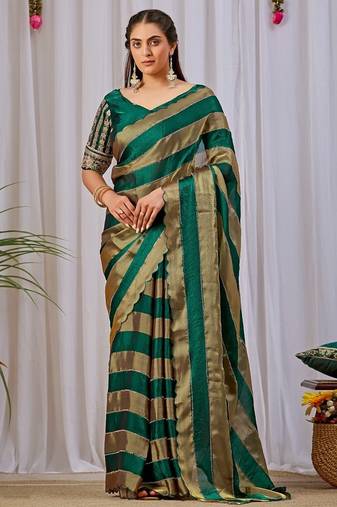 Green nc satin patta shadow swarovski saree