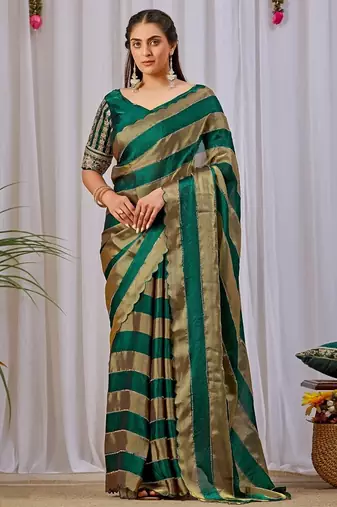 Green nc satin patta shadow swarovski saree