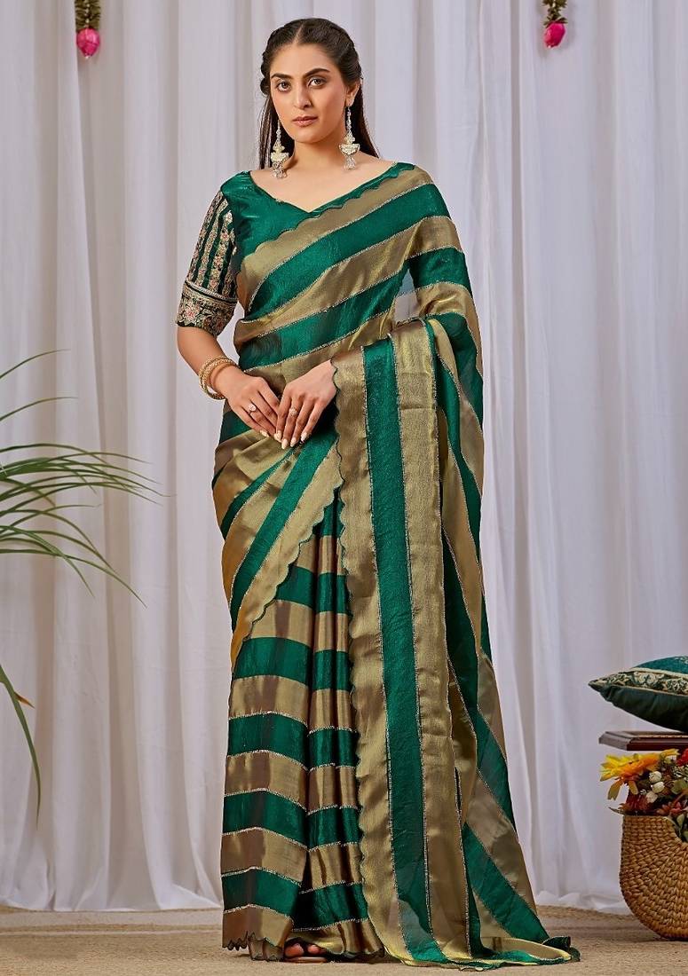 Green nc satin patta shadow swarovski saree