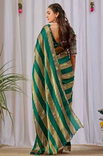 Green nc satin patta shadow swarovski saree