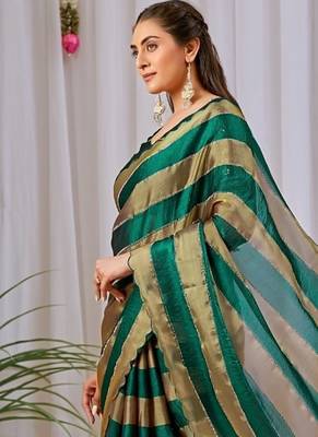 Green nc satin patta shadow swarovski saree 3