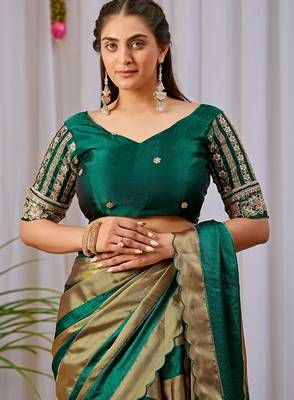Green nc satin patta shadow swarovski saree 4