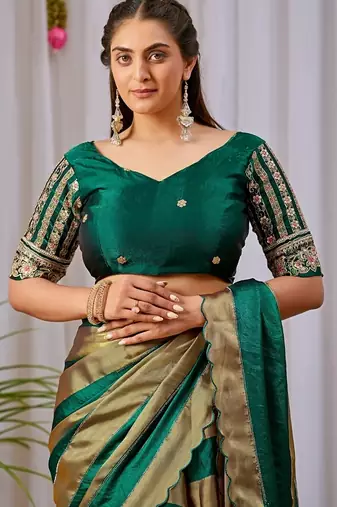 Green nc satin patta shadow swarovski saree