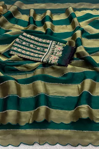 Green nc satin patta shadow swarovski saree