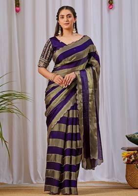 Purple nc satin patta shadow swarovski saree 1