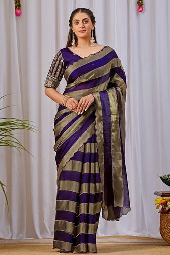 Purple nc satin patta shadow swarovski saree