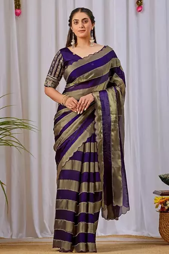 Purple nc satin patta shadow swarovski saree