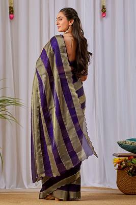 Purple nc satin patta shadow swarovski saree 2