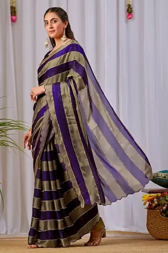 Purple nc satin patta shadow swarovski saree