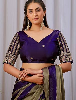 Purple nc satin patta shadow swarovski saree 4