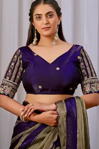 Purple nc satin patta shadow swarovski saree