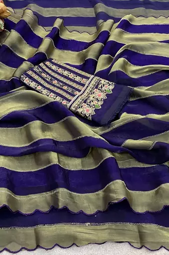 Purple nc satin patta shadow swarovski saree