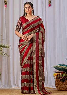 Maroon nc satin patta shadow swarovski saree 1