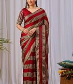 Maroon nc satin patta shadow swarovski saree