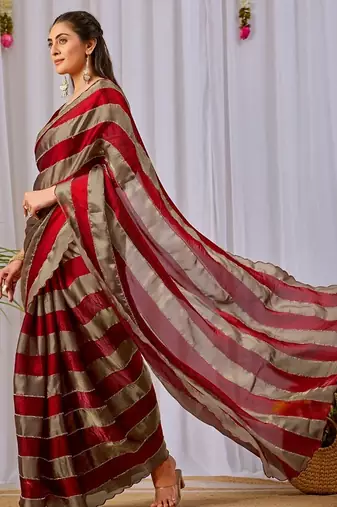 Maroon nc satin patta shadow swarovski saree