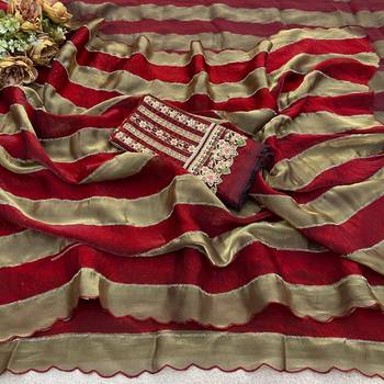 Maroon nc satin patta shadow swarovski saree 5