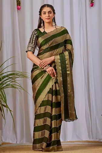 Mehendi nc satin patta shadow swarovski saree