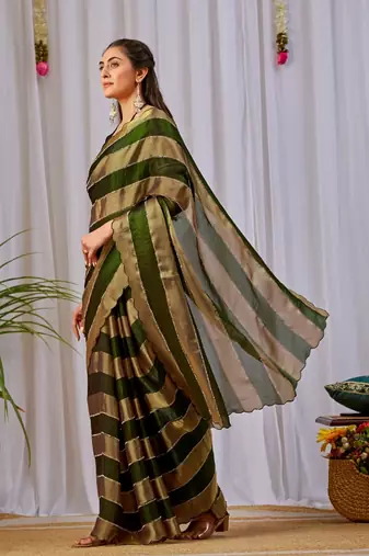 Mehendi nc satin patta shadow swarovski saree