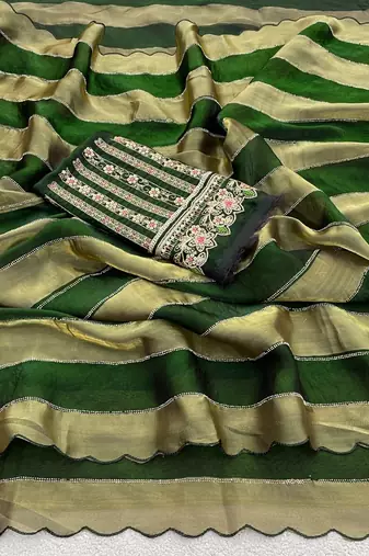 Mehendi nc satin patta shadow swarovski saree