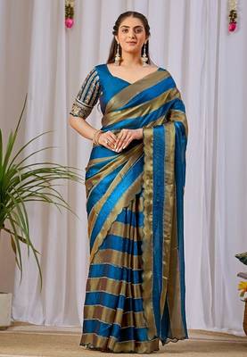 Teal nc satin patta shadow swarovski saree 1