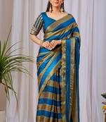 Teal nc satin patta shadow swarovski saree