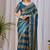 Teal nc satin patta shadow swarovski saree