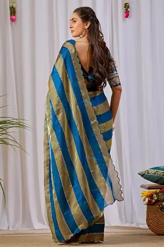 Teal nc satin patta shadow swarovski saree