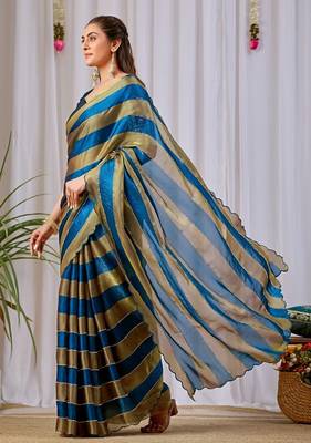 Teal nc satin patta shadow swarovski saree 3