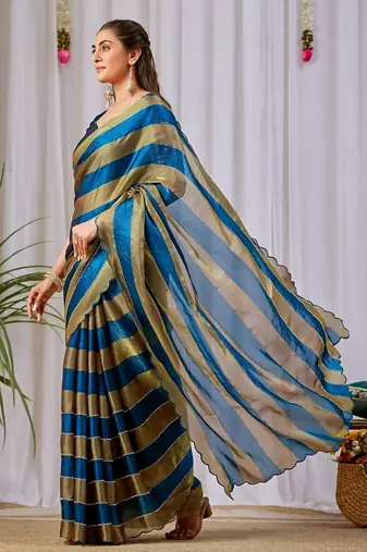 Teal nc satin patta shadow swarovski saree