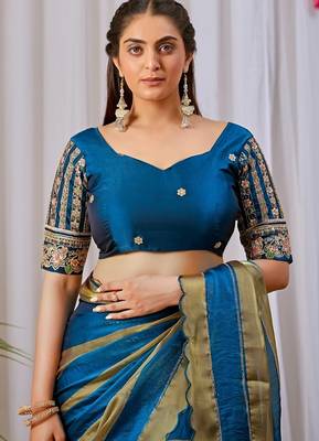 Teal nc satin patta shadow swarovski saree 4