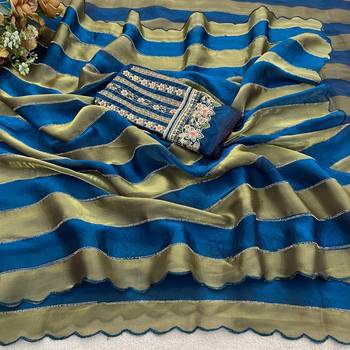 Teal nc satin patta shadow swarovski saree 5