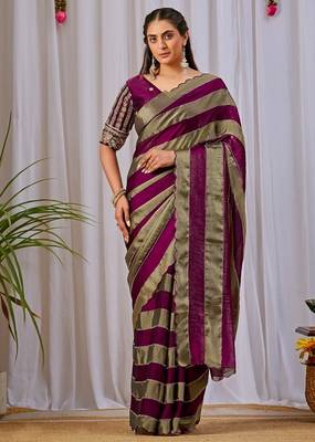 Wine nc satin patta shadow swarovski saree 1