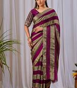 Wine nc satin patta shadow swarovski saree