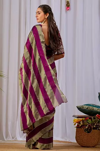 Wine nc satin patta shadow swarovski saree