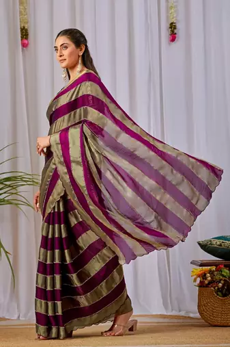 Wine nc satin patta shadow swarovski saree