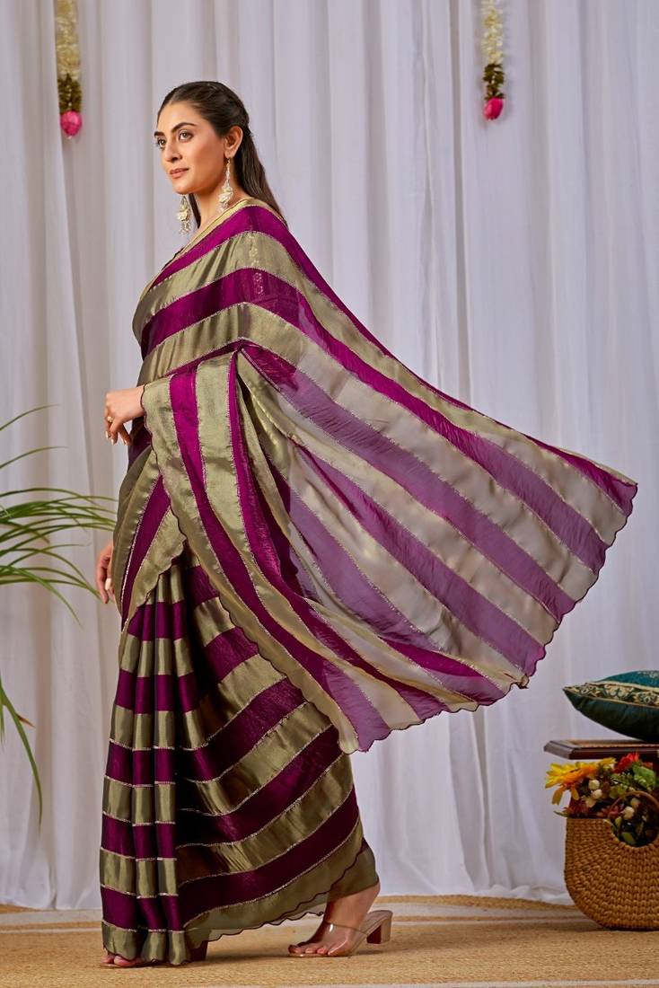 Wine nc satin patta shadow swarovski saree