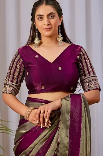 Wine nc satin patta shadow swarovski saree