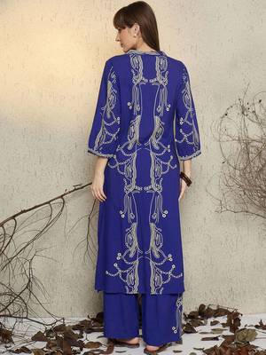 Women Printed Regular Beads and Stones Kurta with Trousers 4