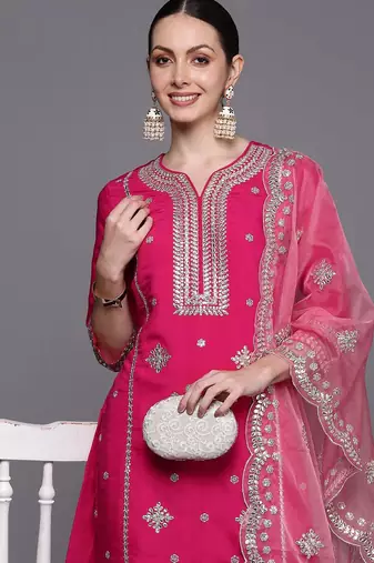 Ethnic Motifs Embroidered Panelled Gotta Patti Kurta with Trousers & With Dupatta