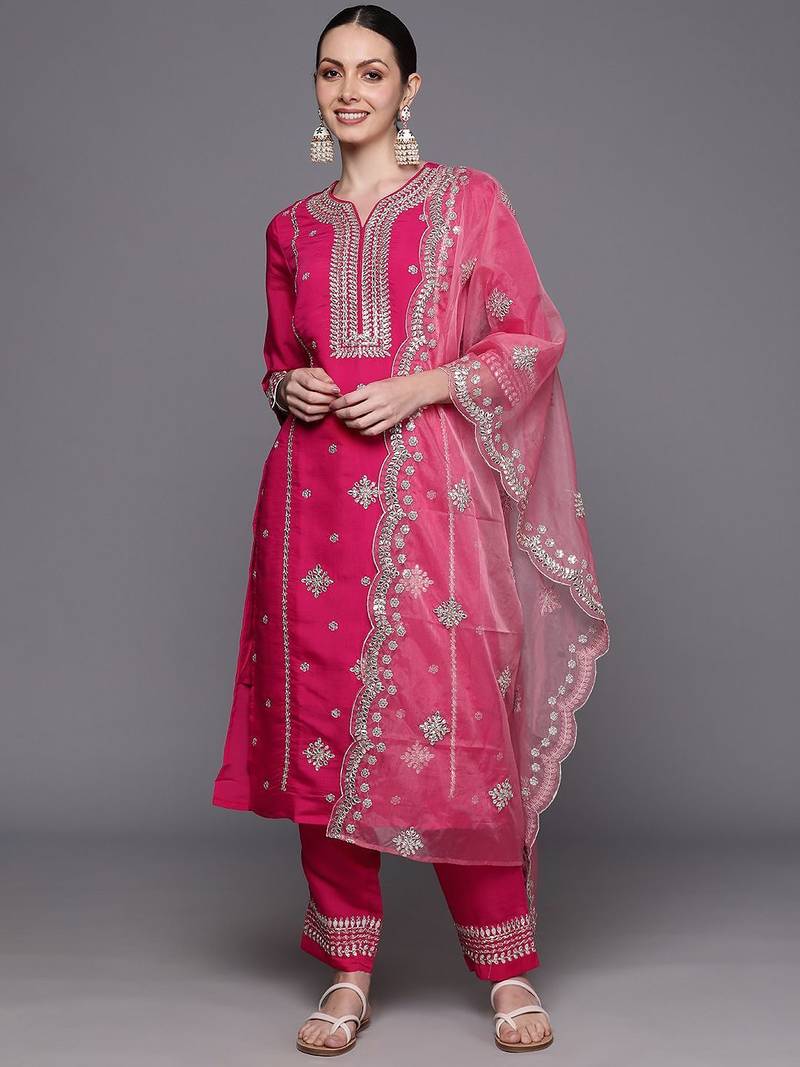Ethnic Motifs Embroidered Panelled Gotta Patti Kurta with Trousers & With Dupatta