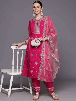 Ethnic Motifs Embroidered Panelled Gotta Patti Kurta with Trousers & With Dupatta 7